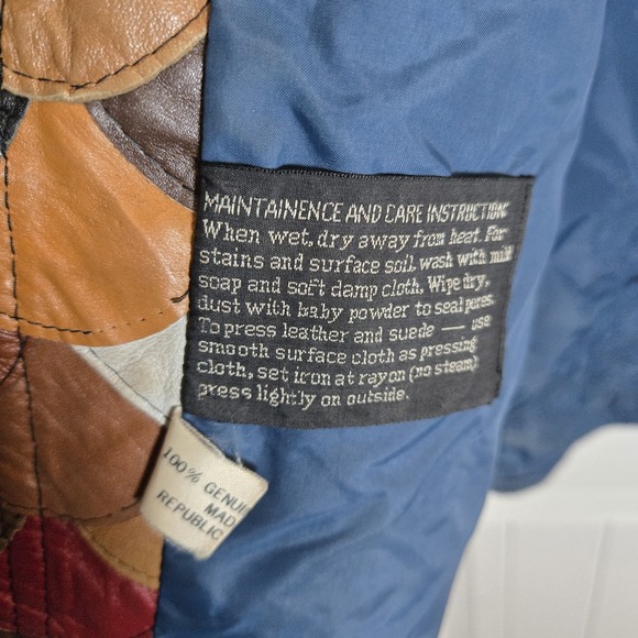 Vintage Korean Multicolor Leather Fish Scale Patchwork Jacket Womens L - Picture 9 of 16